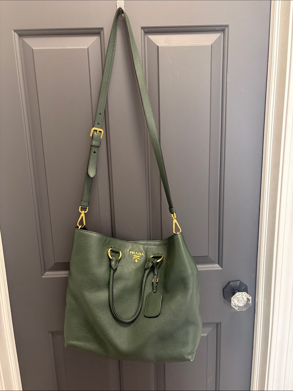 Prada Forest Green Pebbled Leather Tote with Gold Hardware - Picture 12 of 14